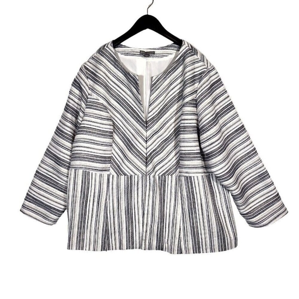 JESSICA LONDON Womens Plus Size 26W Boucle Tweed White Gold Open Jacket Blazer